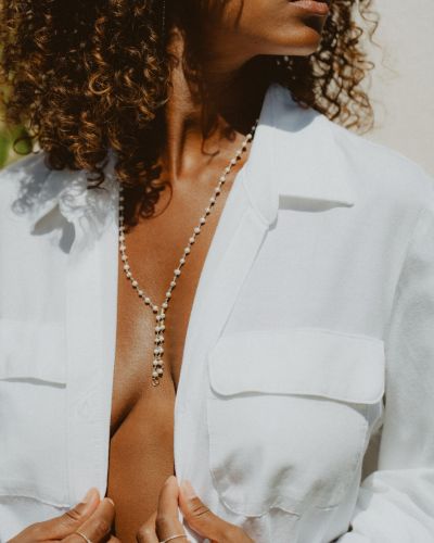 Bague Pearl 24 Collier long femme en argent 925 et perle de culture