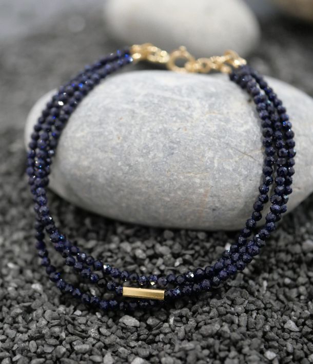 bracelet triple rang en pierres naturelles bleues