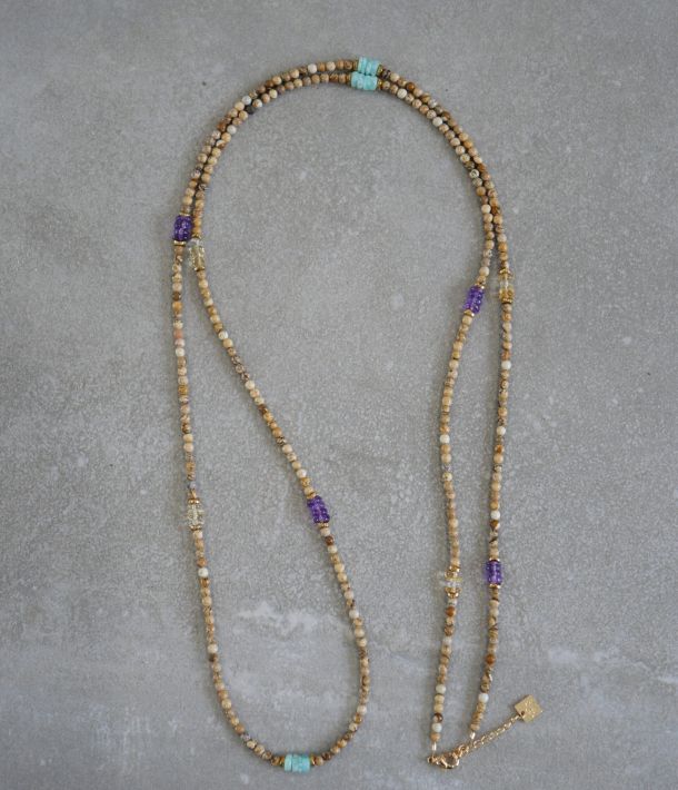 Collier sautoir en pierres naturelles, collier 3 en 1