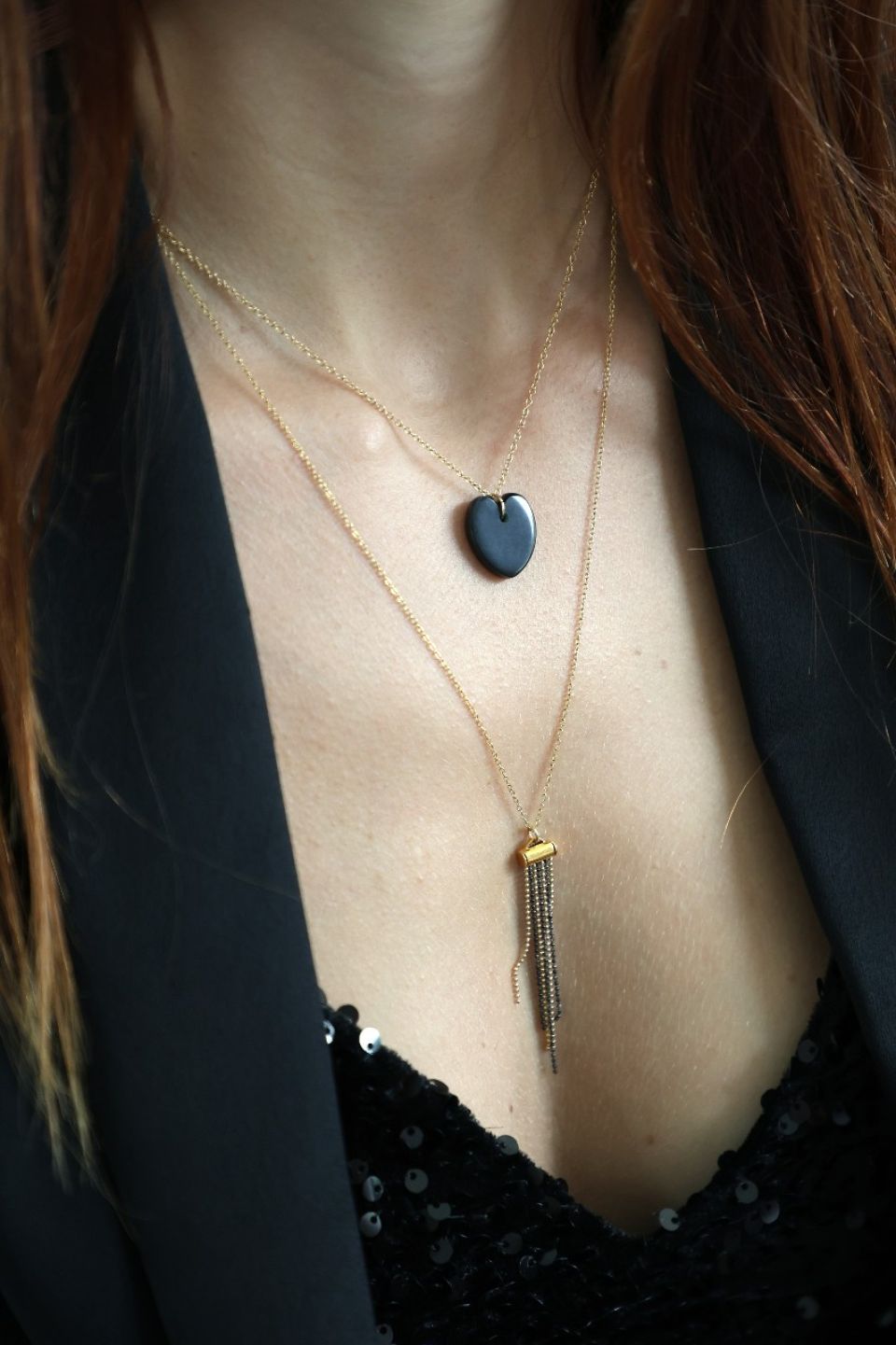 Collier en or laminé, gold filled et onyx
