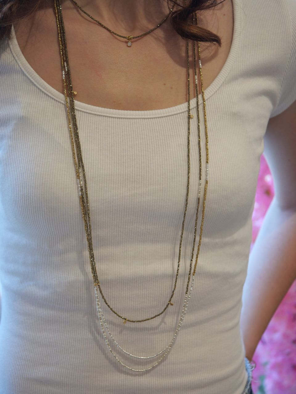 sautoir fin femme en pierres naturelles et argent 925