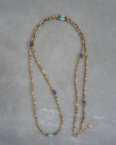 Collier sautoir en pierres naturelles, collier 3 en 1