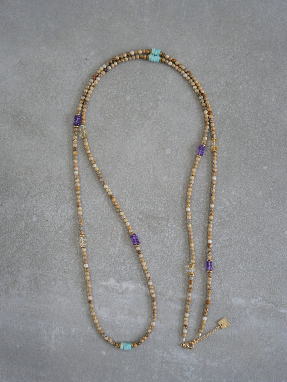 Collier sautoir en pierres naturelles, collier 3 en 1