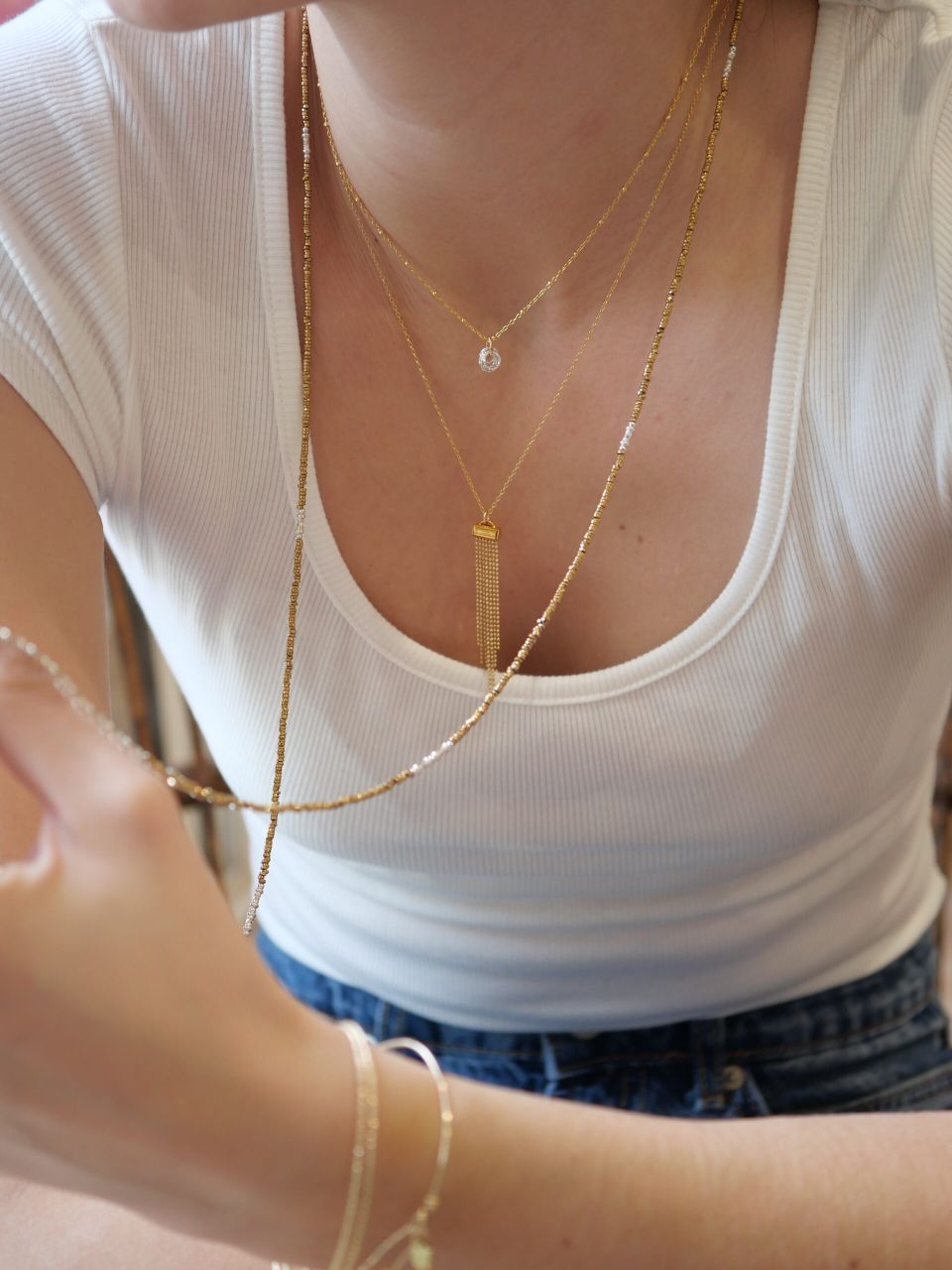 sautoir femme fin en pierres semi précieuses et argent 925