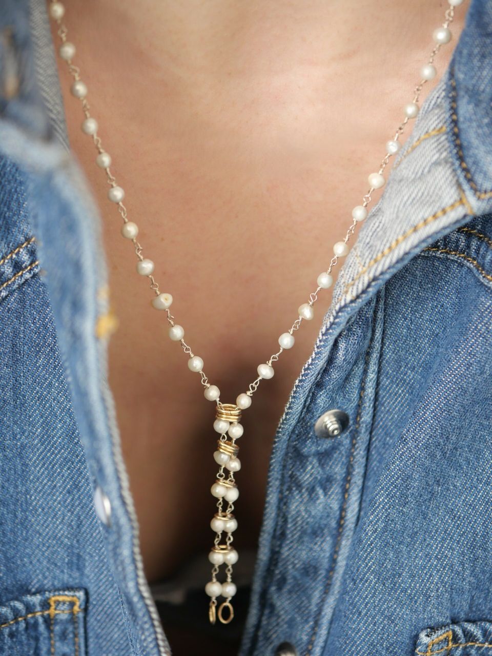 Collier long femme en argent 925 et perle de culture