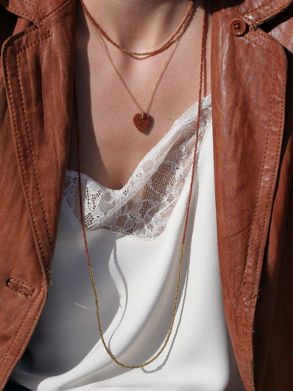 Collier femme en gold filled et gold sandstone