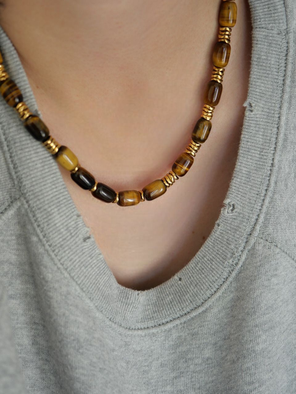 collier en pierres naturelles, oeil de tigre