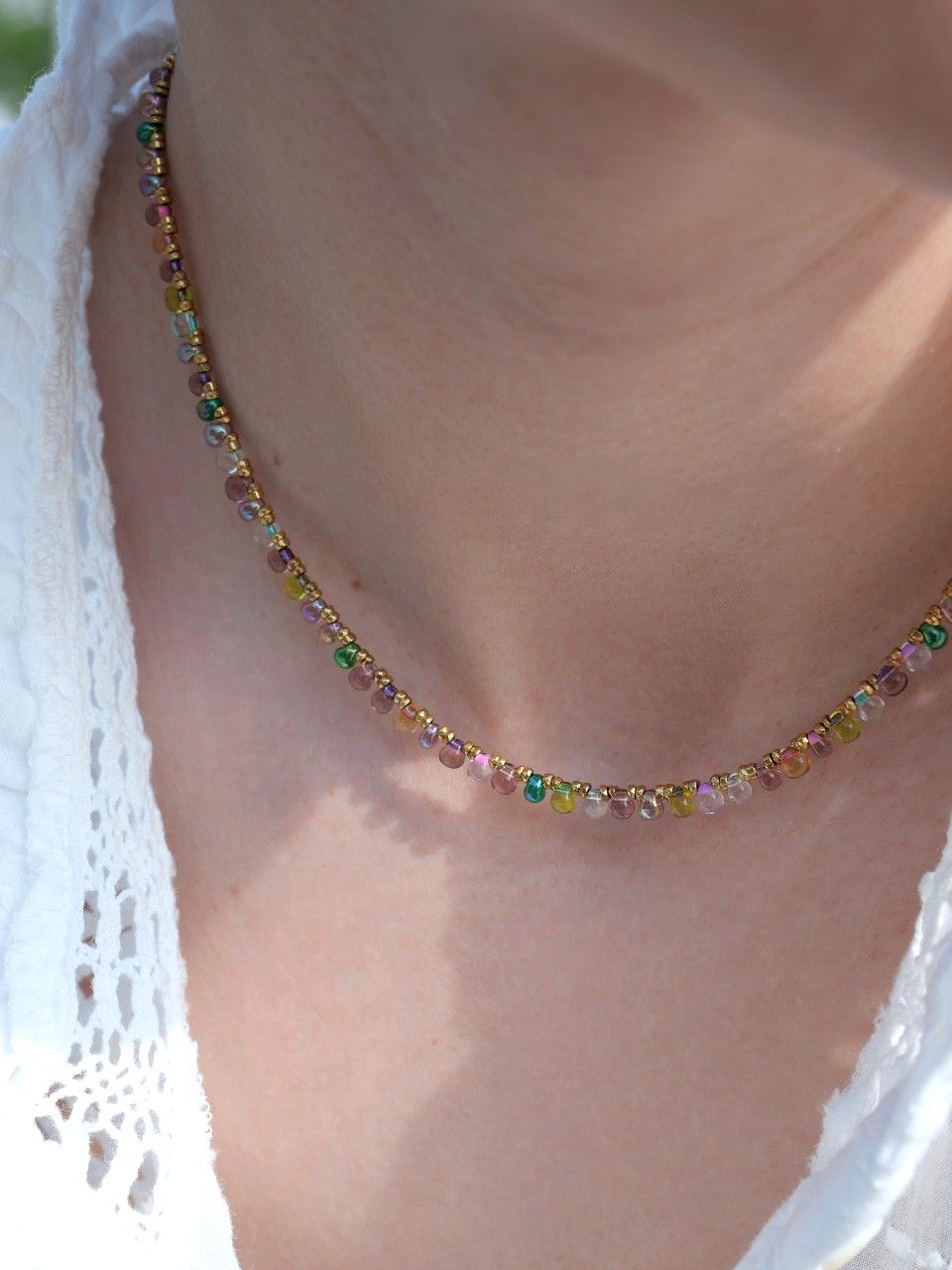 Collier en Gold filled fin ras de cou en perle et plaqué or 3 microns