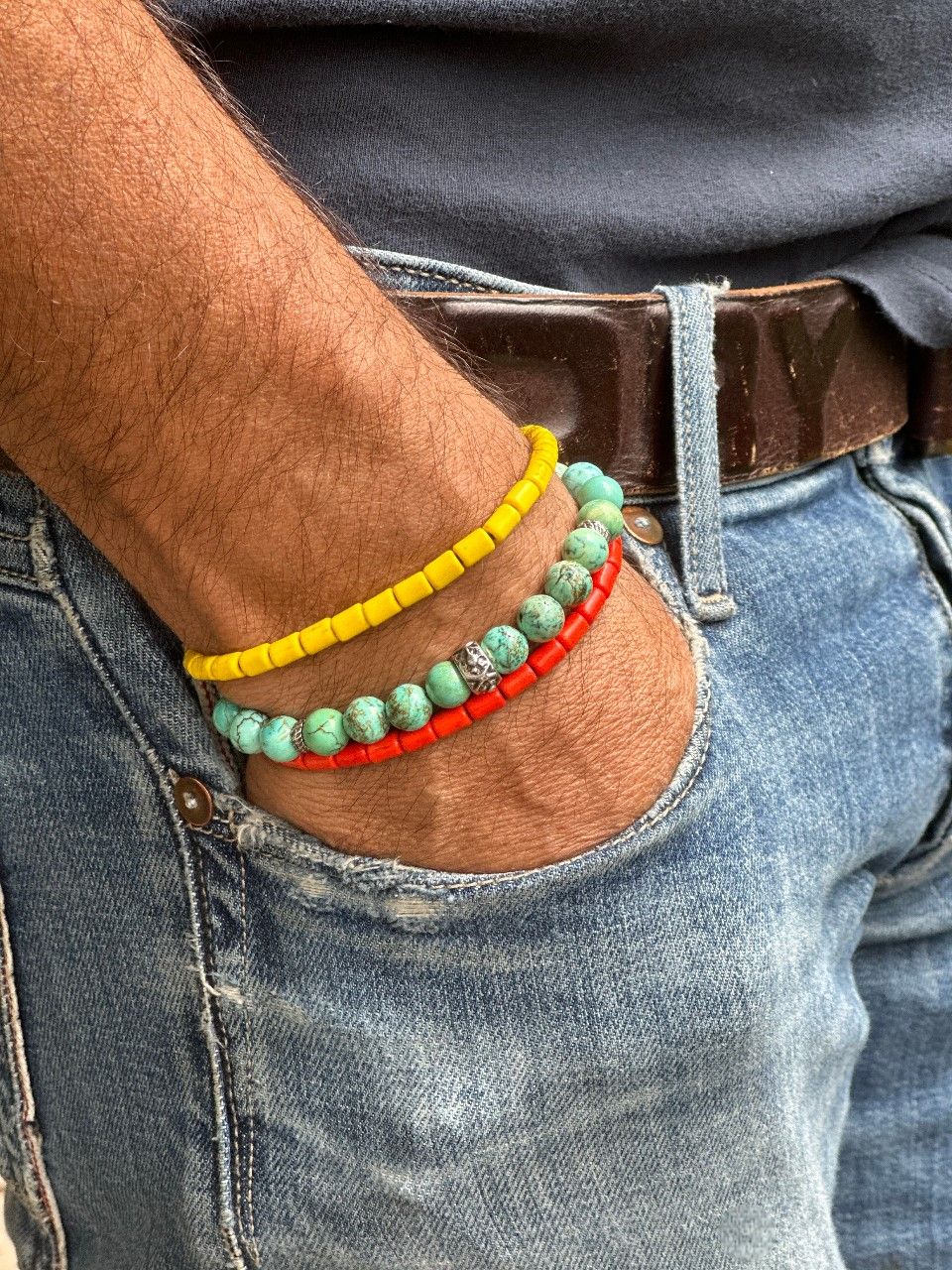 Bracelet en pierres naturelles orange pour homme