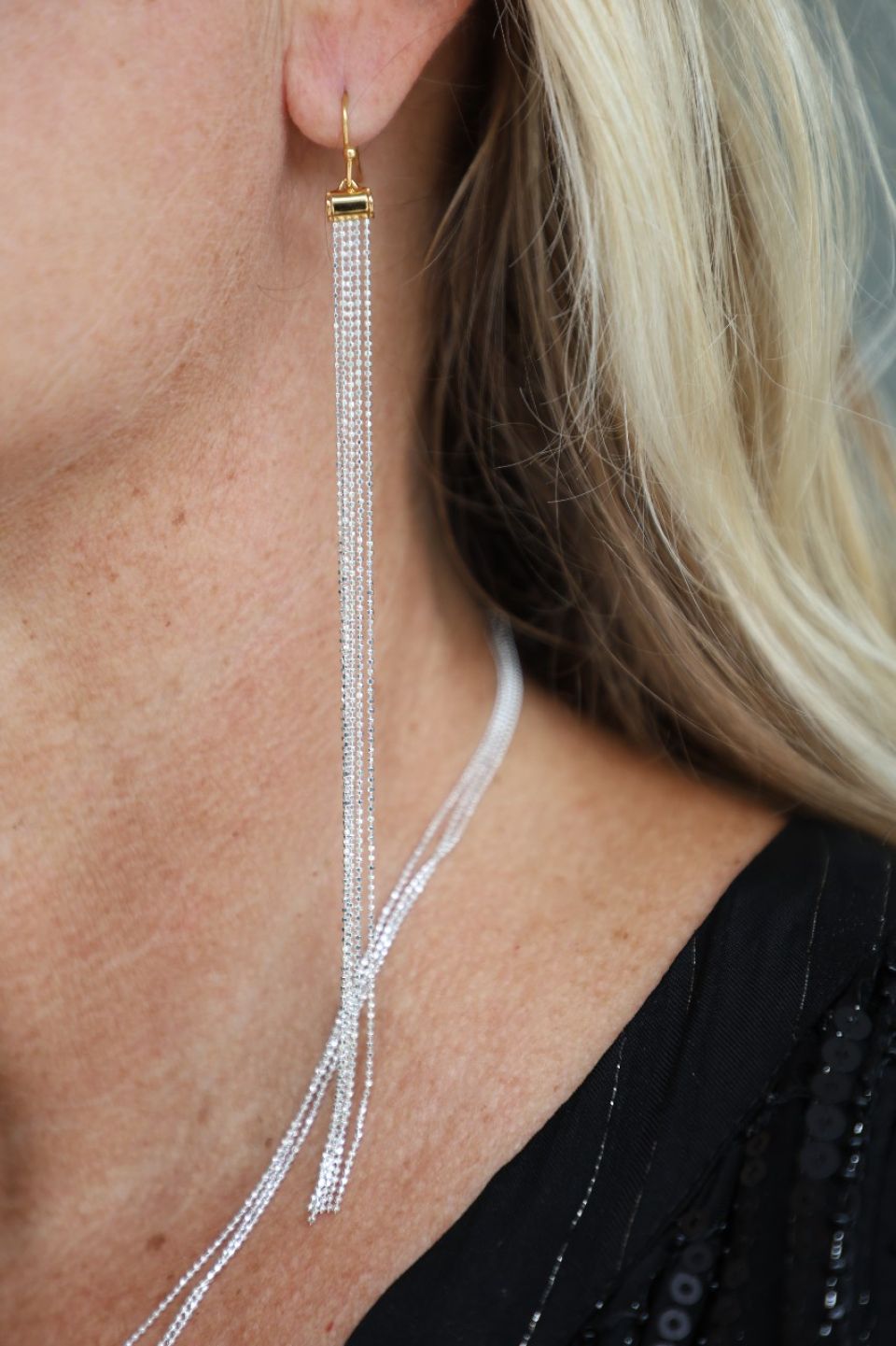 boucles d'oreille femme longue, mono boucle, boucles d'oreilles en argent 925