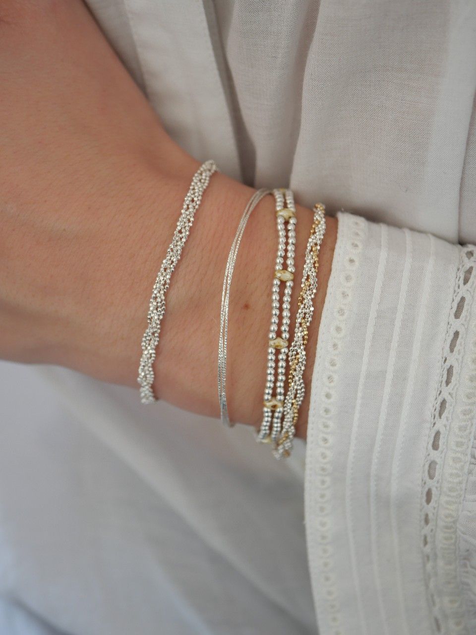 Bracelet double rang en argent massif