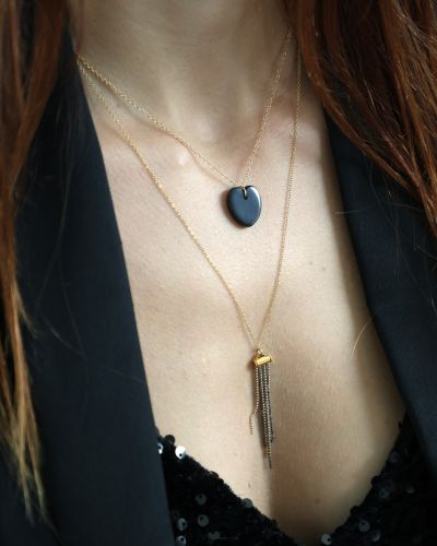 Collier en or laminé, gold filled et onyx