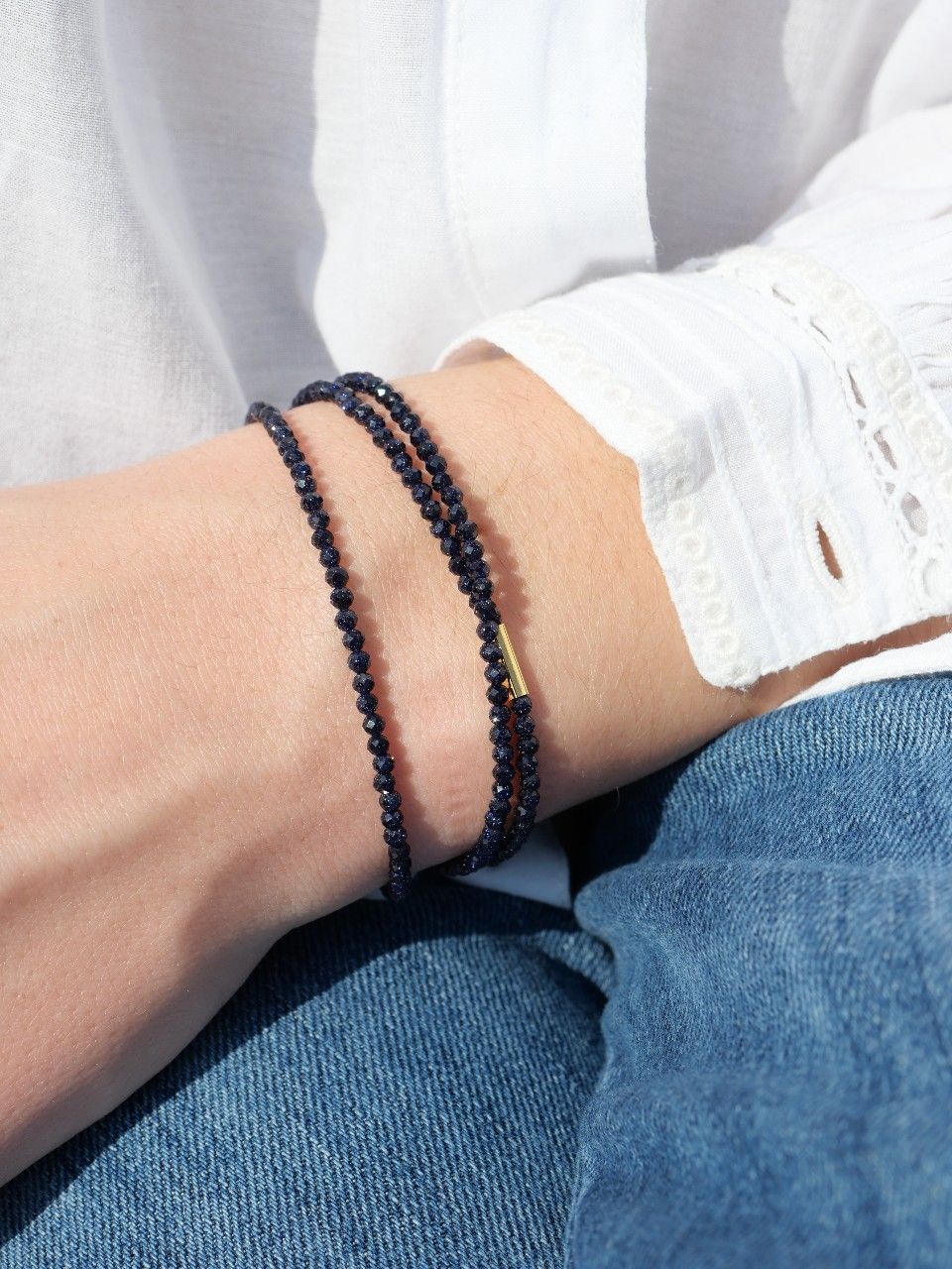Bracelet multi rang en pierres bleues