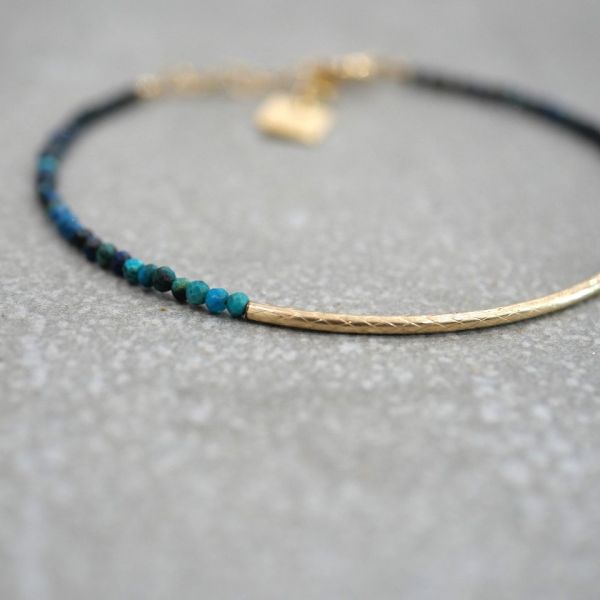 Bracelet bleu, bracelet en perles bleues, et perle en gold filled