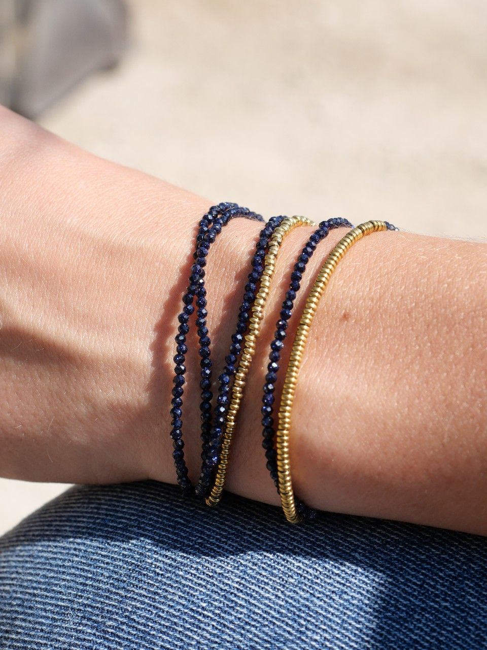 sautoir fin femme en pierres naturelles bleues