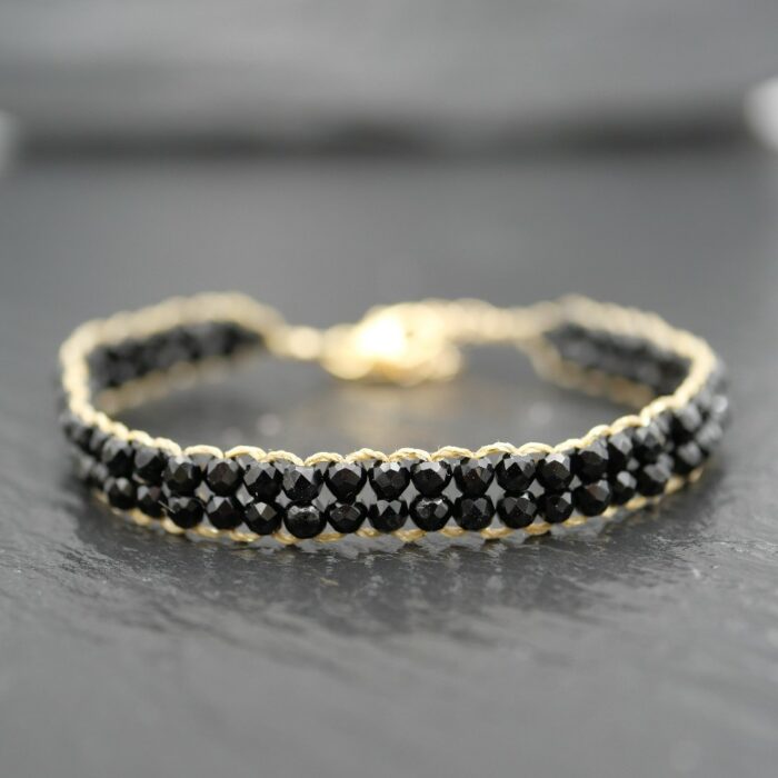 Bracelet double rang noir, bracelet noir en pierres semi précieuses