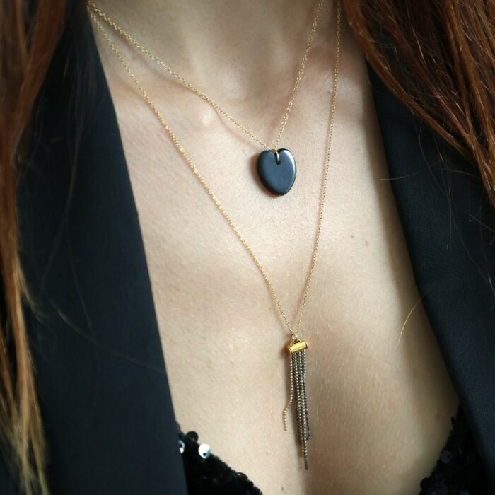 Collier en or laminé, gold filled et onyx