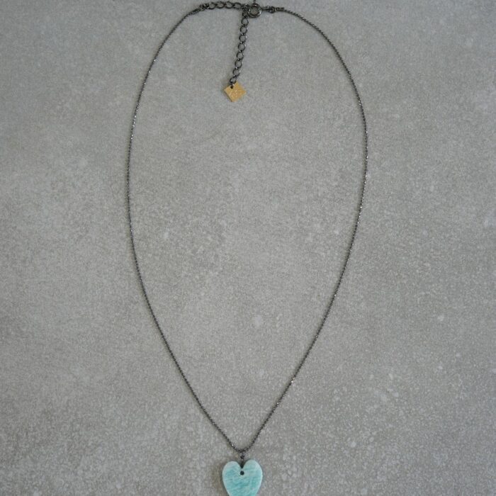 collier en argent 925 rhodié noir et pendentif en pierres naturelles