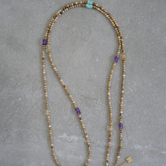 Collier sautoir en pierres naturelles, collier 3 en 1