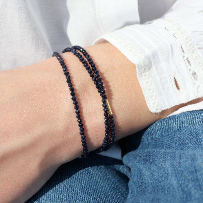 Bracelet multi rang en pierres bleues
