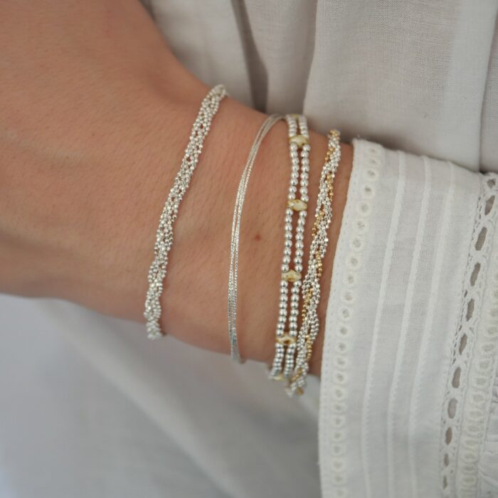 Bracelet double rang en argent massif