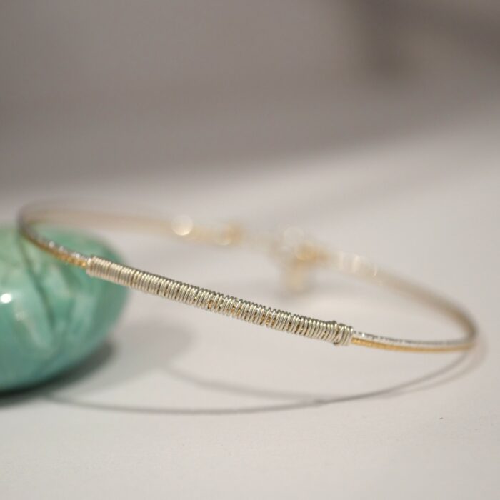 Joncs Sabrina en argent 925 et or laminé avec fils diamantés, bijoux fins faits main, mix argent doré