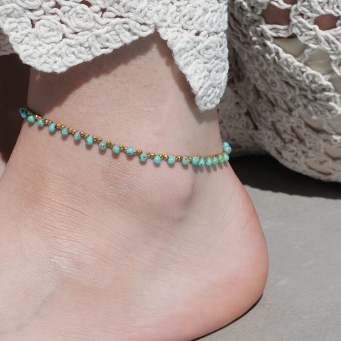 Bracelet de cheville en or laminé avec perles Miyuki multicolores et hématite dorée fait main