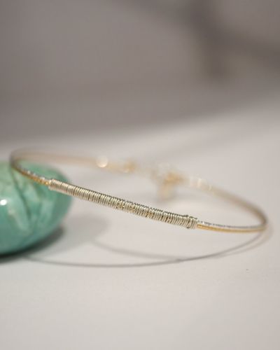 Joncs Sabrina en argent 925 et or laminé avec fils diamantés, bijoux fins faits main, mix argent doré