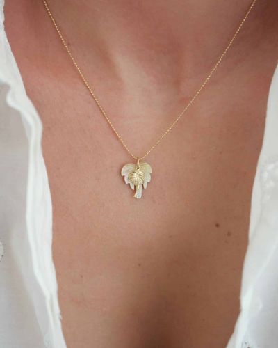 Collier Ninette 3 Collier Pita avec chaîne plaquée or et double pendentif palmier en nacre naturelle et or laminé, bijou femme esprit bohème chic.