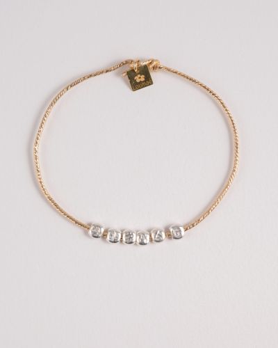 Jonc fin en or laminé avec perles argent 925, bracelet minimaliste fait main