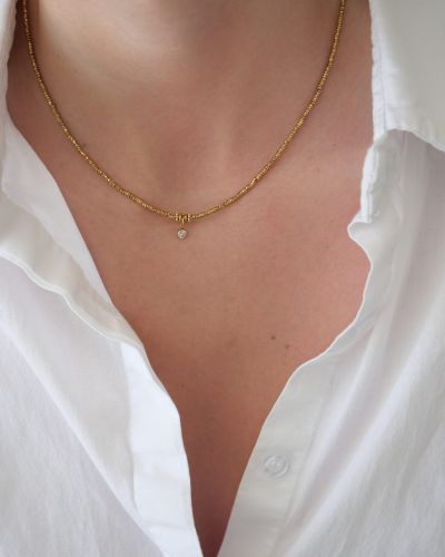 collier fin femme intemporel pierres naturelles or laminé gold filled