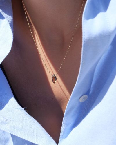 Collier fin et raffiné plaqué or 3 microns 18 carats et pendentif en pierre semi precieuse