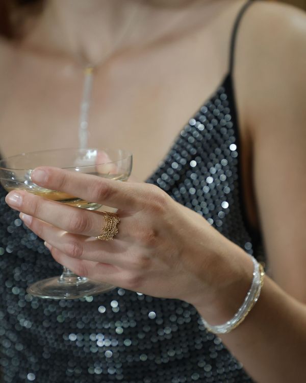 Bague fine souple en maille boule plaquée or 3 microns 18 carats