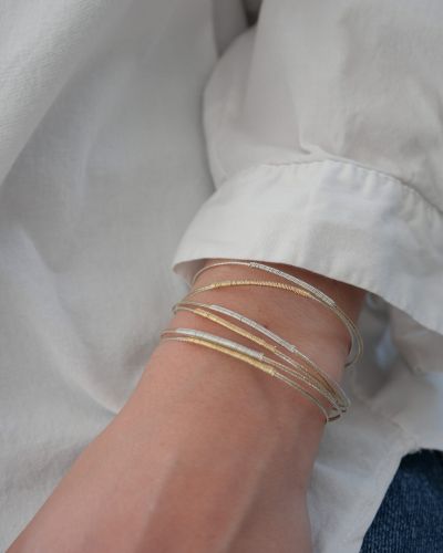 Joncs Sabrina en argent 925 et or laminé avec fils diamantés, bijoux fins faits main, mix argent doré