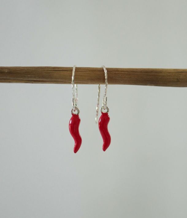 Collier Bloom 7 Boucles d’oreilles argent avec mini piment rouge émaillé suspendu