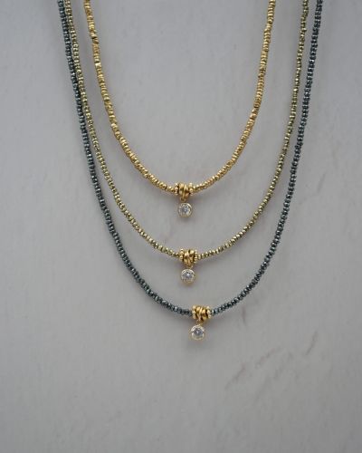 collier fin femme hématite gold filled