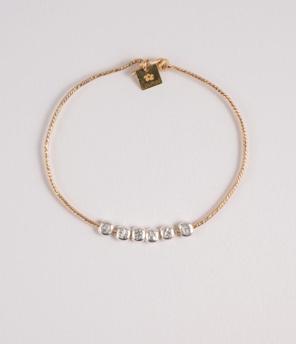 Jonc fin en or laminé avec perles argent 925, bracelet minimaliste fait main