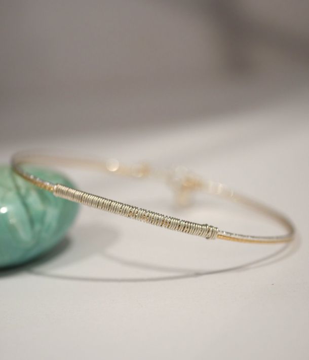 Joncs Sabrina en argent 925 et or laminé avec fils diamantés, bijoux fins faits main, mix argent doré