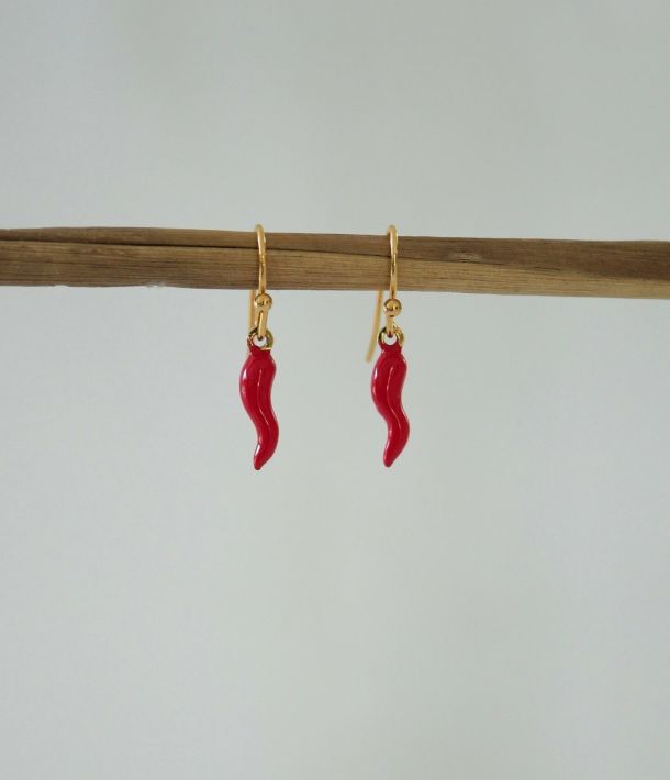 Collier Bloom 5 Boucles d’oreilles plaqué or avec mini piment rouge émaillé