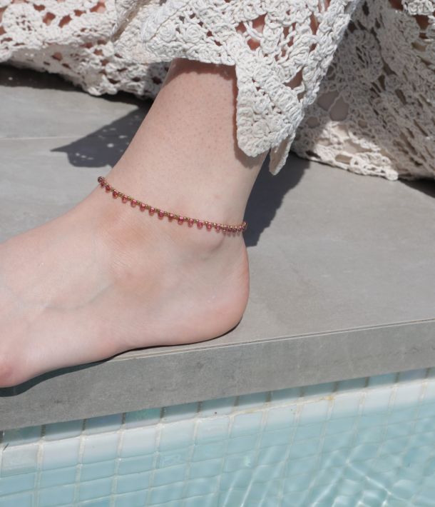 Bracelet de cheville Bloom pink en or laminé avec perles Miyuki multicolores et hématite dorée fait main